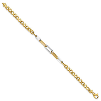 14K Gelb & Rhodium Weiß Poliert Panzer und Büroklammer Glieder Armband
