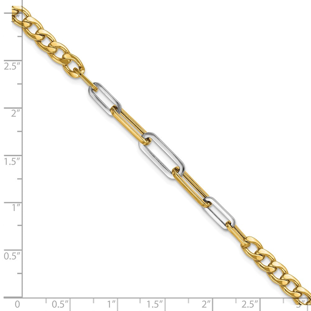 14K Gelb & Rhodium Weiß Poliert Panzer und Büroklammer Glieder Armband