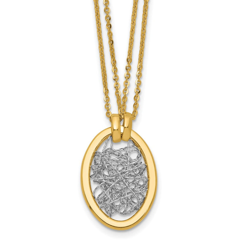 14K Gelb & Rhodium Weiß Rhodiniert Poliert Diamantiert Fantasie Oval 2 Strang Halskette