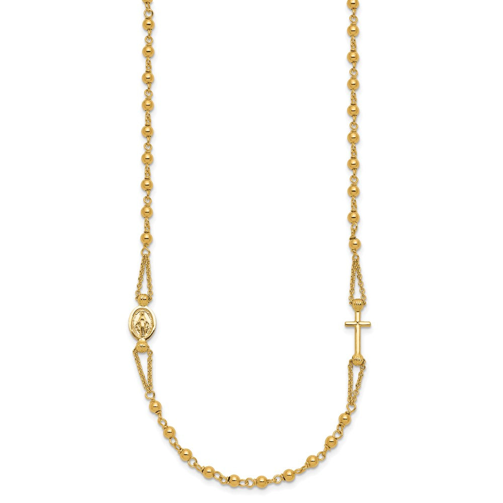 14K Gelbgold Poliert/dia Schliff/beaded Religious Rosenkranz Style Halskette