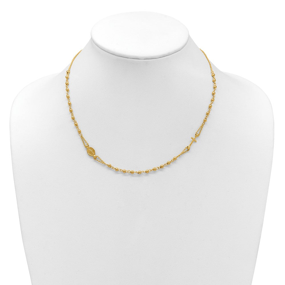 14K Gelbgold Poliert/dia Schliff/beaded Religious Rosenkranz Style Halskette