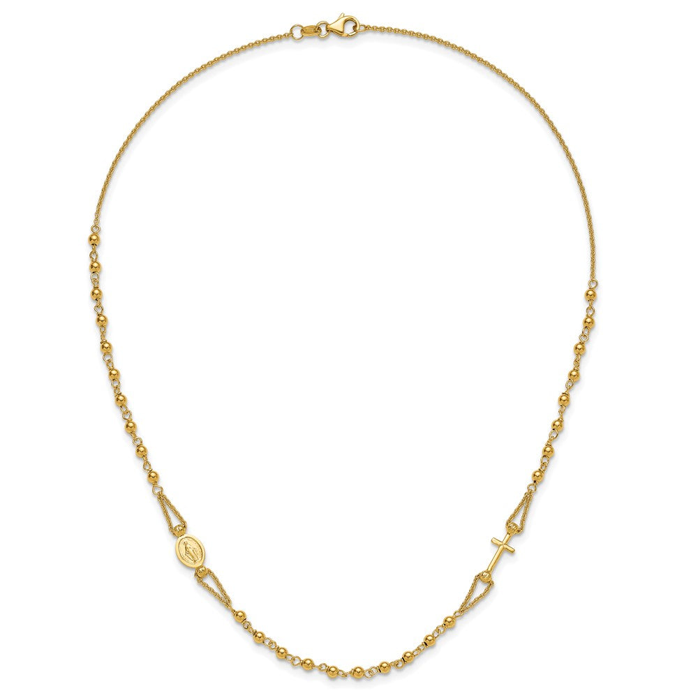 14K Gelbgold Poliert/dia Schliff/beaded Religious Rosenkranz Style Halskette