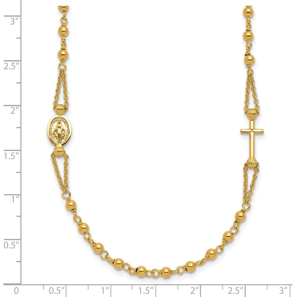 14K Gelbgold Poliert/dia Schliff/beaded Religious Rosenkranz Style Halskette