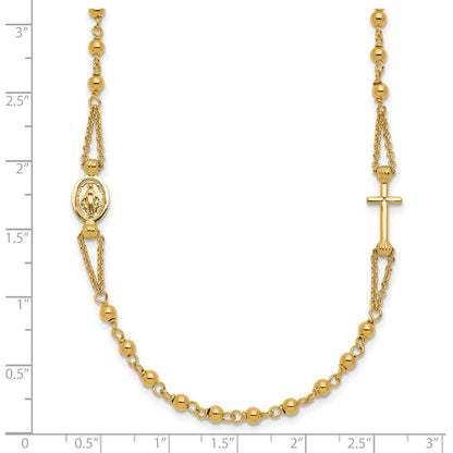 14K Gelbgold Poliert/dia Schliff/beaded Religious Rosenkranz Style Halskette