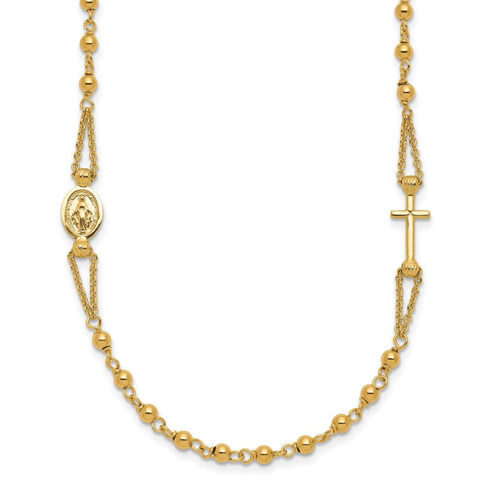 14K Gelbgold Poliert/dia Schliff/beaded Religious Rosenkranz Style Halskette