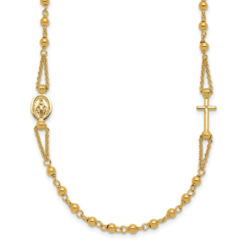 14K Gelbgold Poliert/dia Schliff/beaded Religious Rosenkranz Style Halskette