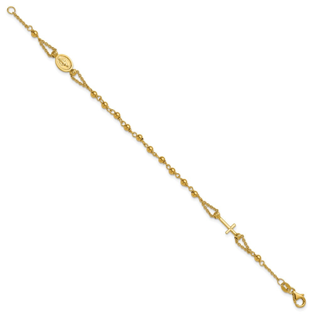 14K Gelbgold Poliert Diamantiert / Gekugelt Religious Rosenkranz Style Armband