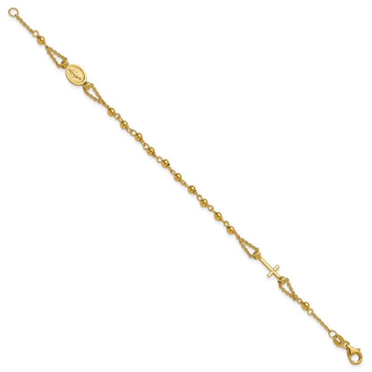 14K Gelbgold Poliert Diamantiert / Gekugelt Religious Rosenkranz Style Armband