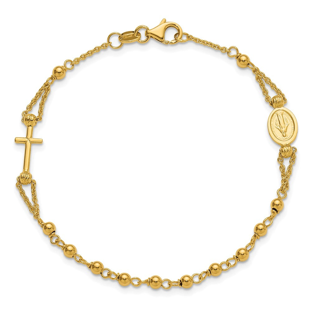 14K Gelbgold Poliert Diamantiert / Gekugelt Religious Rosenkranz Style Armband