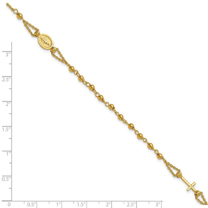 14K Gelbgold Poliert Diamantiert / Gekugelt Religious Rosenkranz Style Armband