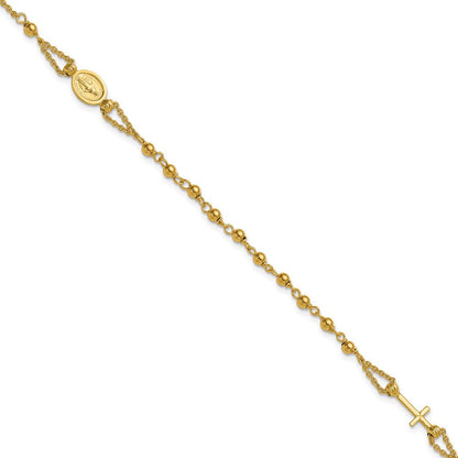14K Gelbgold Poliert Diamantiert / Gekugelt Religious Rosenkranz Style Armband