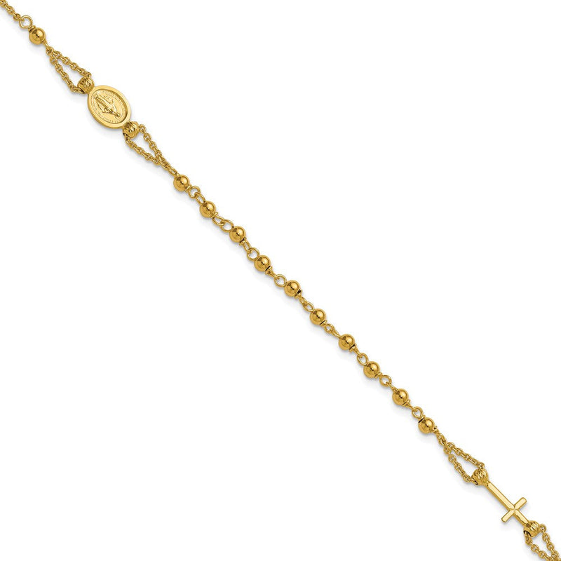 14K Gelbgold Poliert Diamantiert / Gekugelt Religious Rosenkranz Style Armband