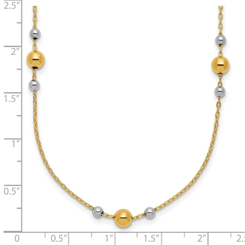 14K Gelb & Rhodium Weiß Poliert / Gekugelt Station Halskette