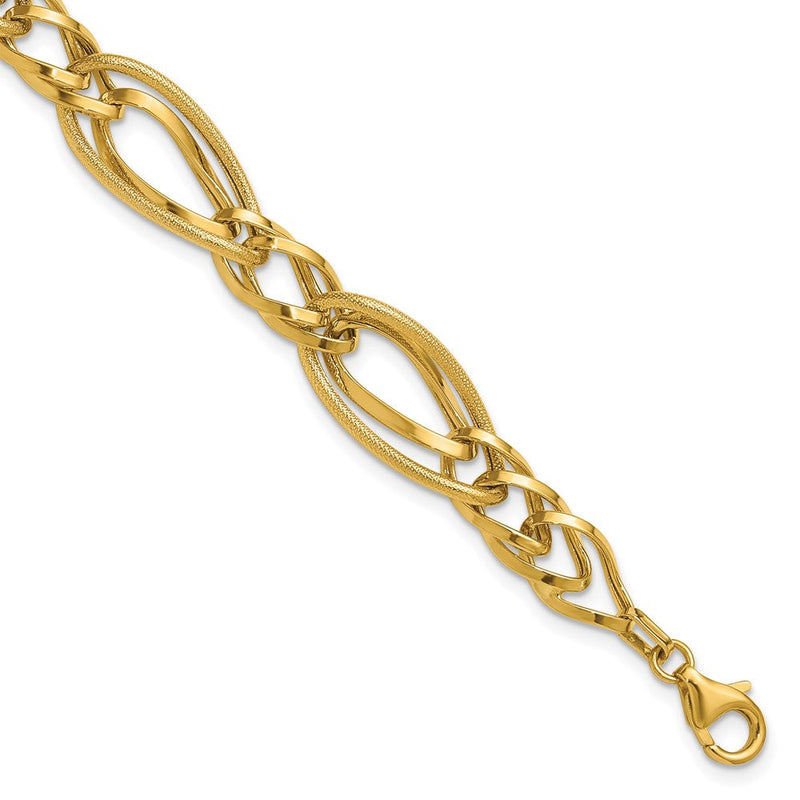14K Gelbgold Poliert und Strukturiert Fantasieglieder Armband