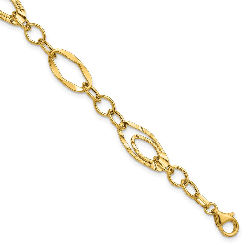 14K Gelbgold Poliert und Gewellt Strukturiert Fantasieglieder Armband