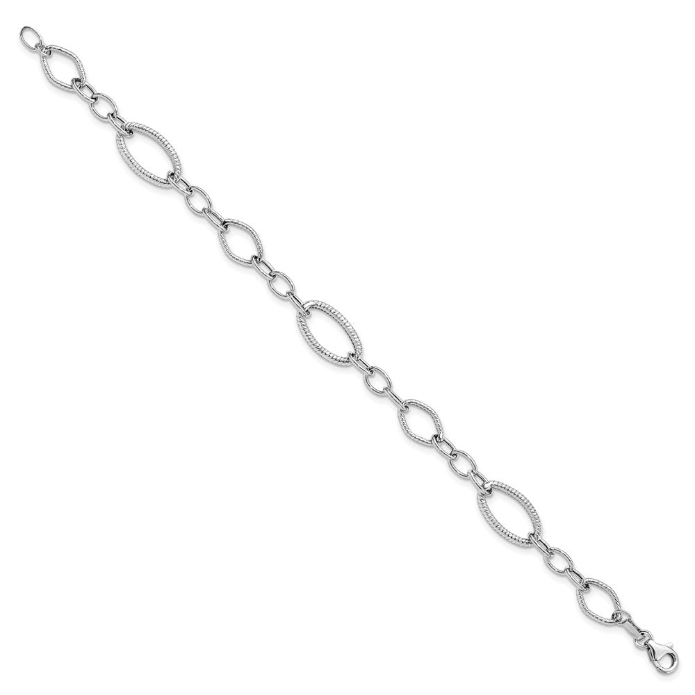 7.5 Zoll 14K Weißgold Poliert und Strukturiert Glieder Armband
