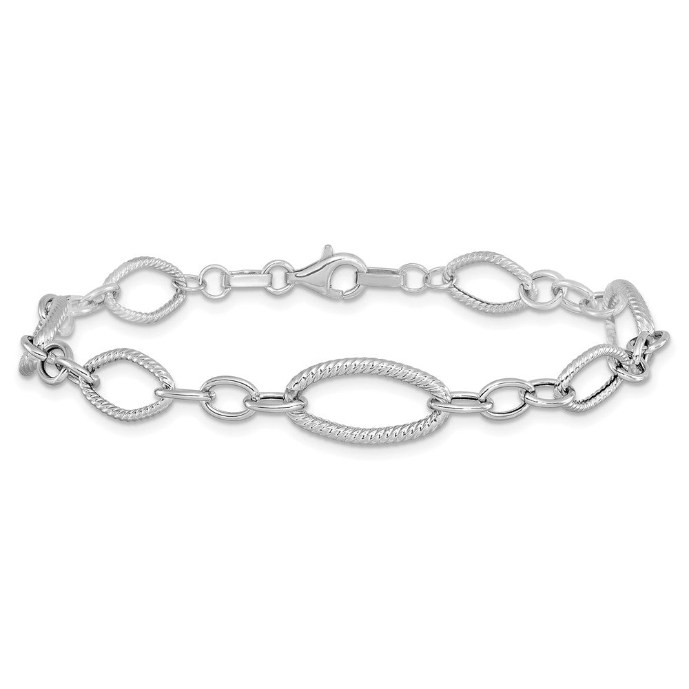 7.5 Zoll 14K Weißgold Poliert und Strukturiert Glieder Armband