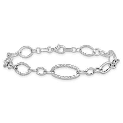 7.5 Zoll 14K Weißgold Poliert und Strukturiert Glieder Armband