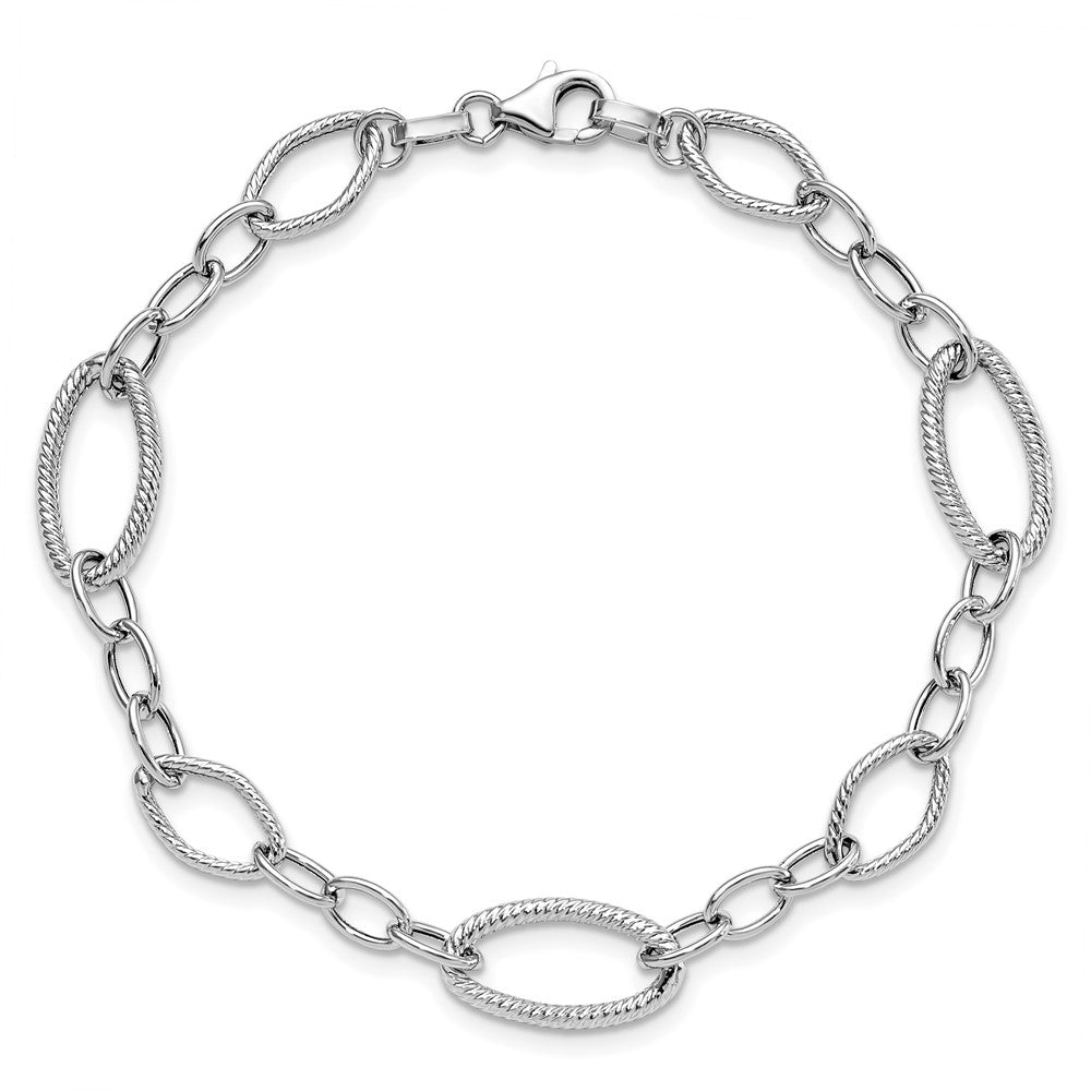 7.5 Zoll 14K Weißgold Poliert und Strukturiert Glieder Armband