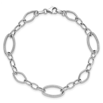 7.5 Zoll 14K Weißgold Poliert und Strukturiert Glieder Armband