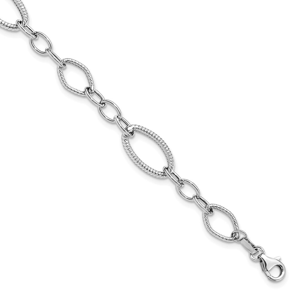 7.5 Zoll 14K Weißgold Poliert und Strukturiert Glieder Armband