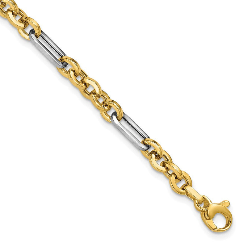 14K Gelb & Rhodium Weiß Poliert Ankerkette und Büroklammer Glieder Armband
