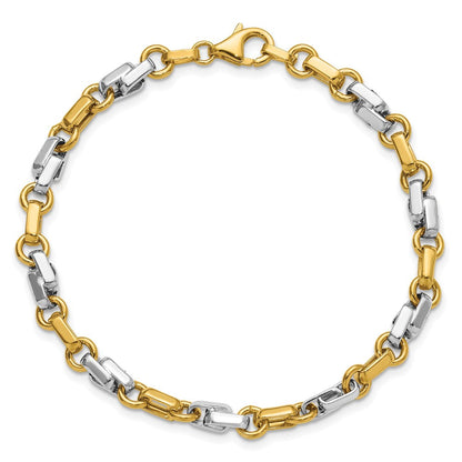 14K Gelb & Rhodium Weiß Poliert Fantasieglieder Armband