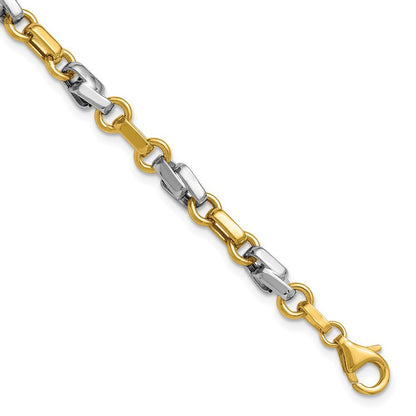 14K Gelb & Rhodium Weiß Poliert Fantasieglieder Armband