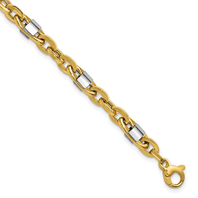 14K Gelb & Rhodium Weiß Poliert Fantasie Oval Herren Glieder Armband