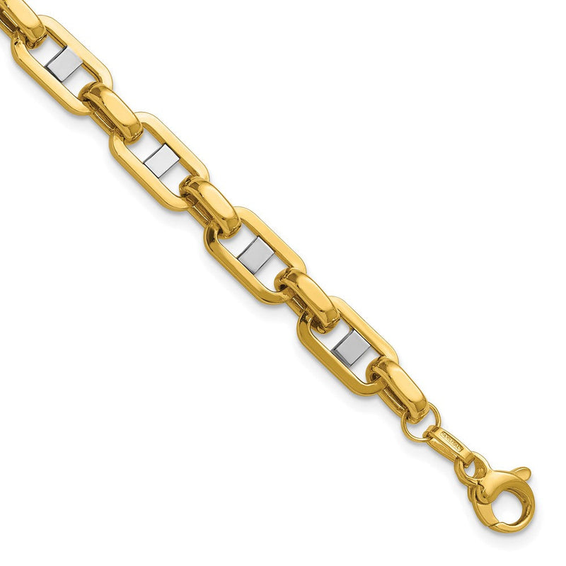 14K Gelb & Rhodium Weiß Rhodiniert Poliert Fantasie Flach Anker Herren Glieder Armband