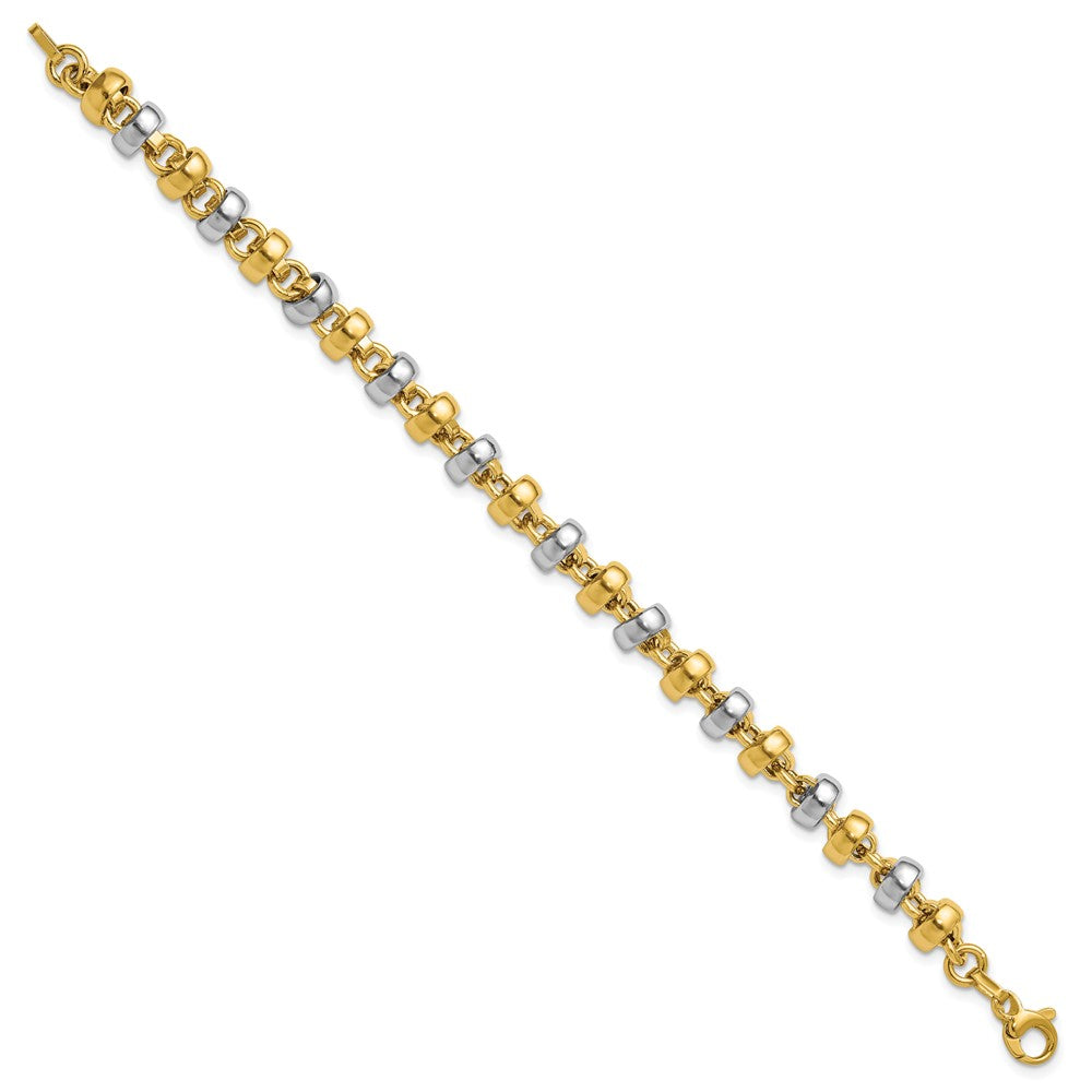 14K Gelb & Rhodium Weiß Poliert Beweglich Gekugelt Glieder Armband