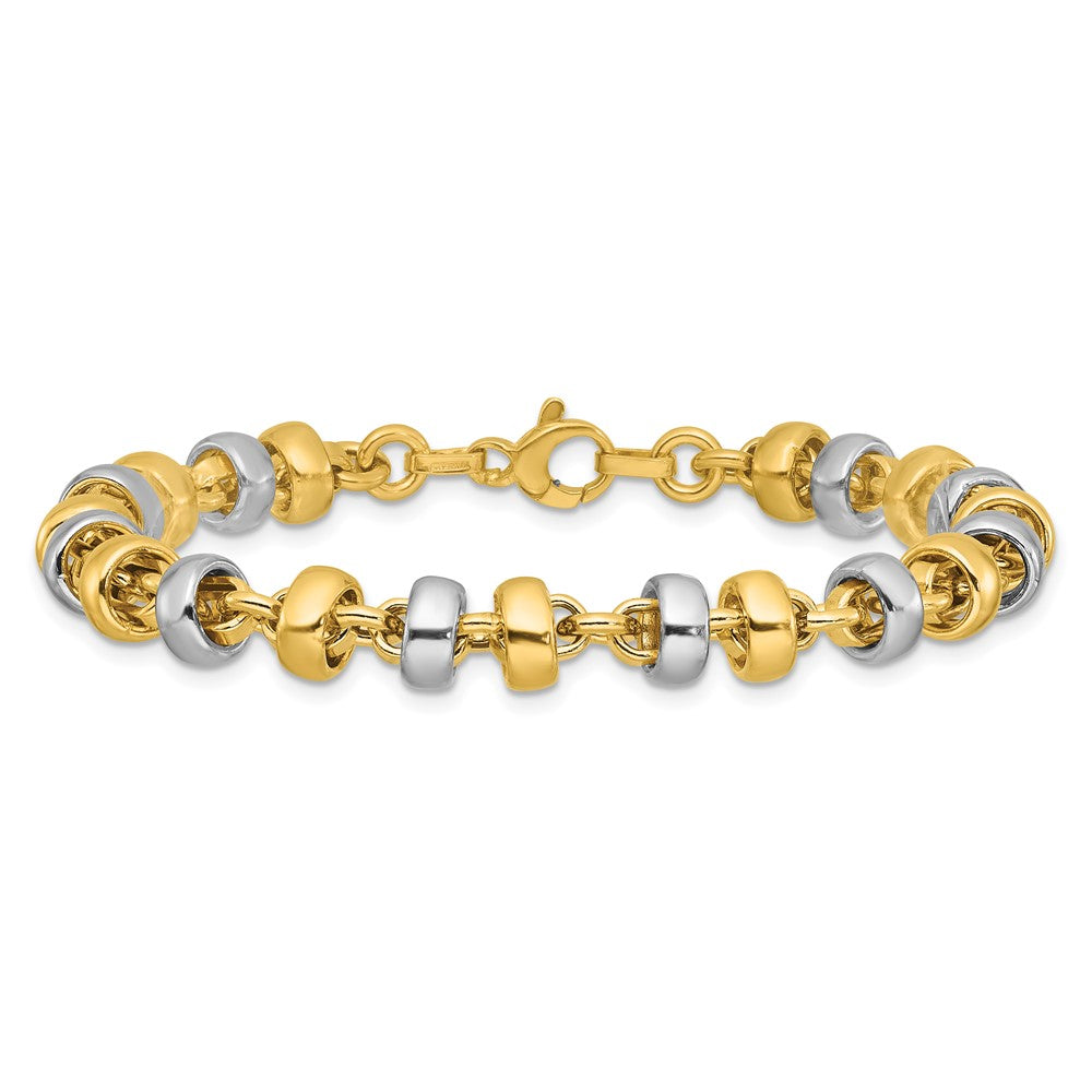 14K Gelb & Rhodium Weiß Poliert Beweglich Gekugelt Glieder Armband