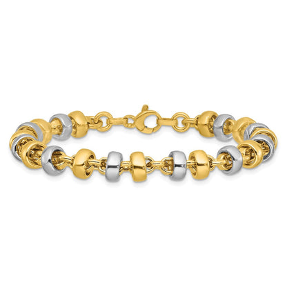 14K Gelb & Rhodium Weiß Poliert Beweglich Gekugelt Glieder Armband