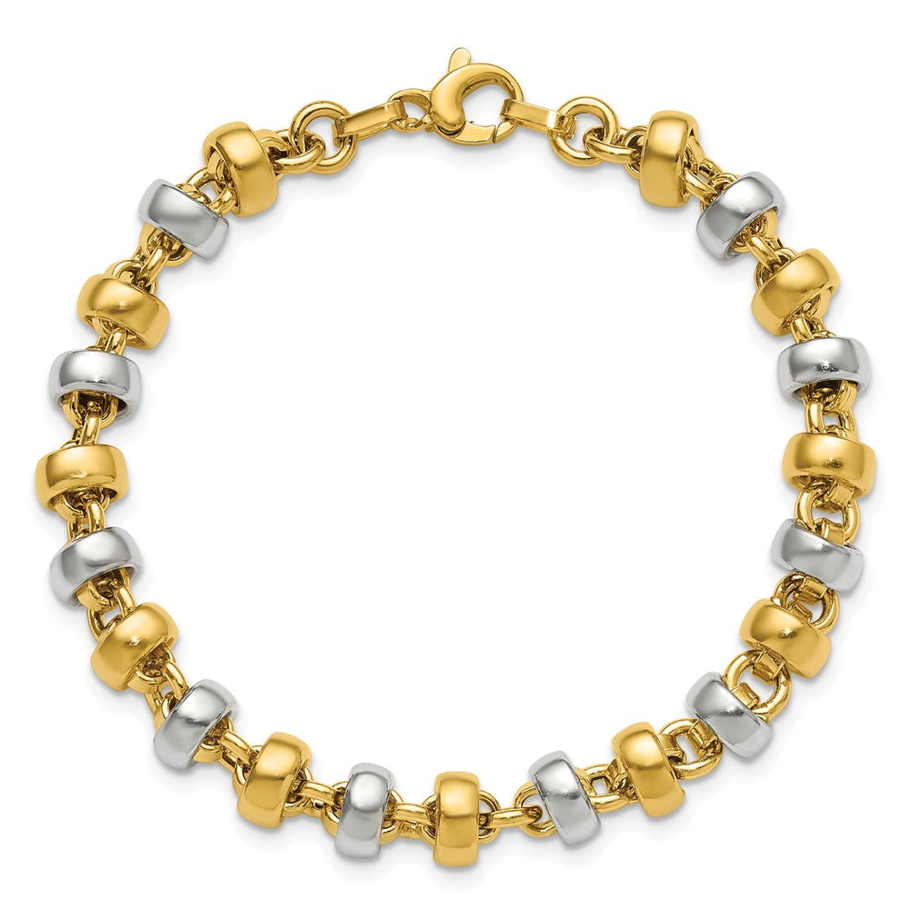 14K Gelb & Rhodium Weiß Poliert Beweglich Gekugelt Glieder Armband