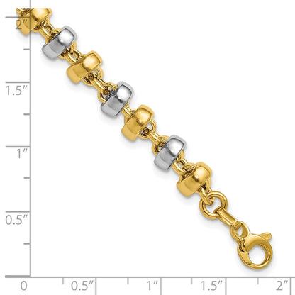 14K Gelb & Rhodium Weiß Poliert Beweglich Gekugelt Glieder Armband