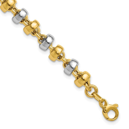 14K Gelb & Rhodium Weiß Poliert Beweglich Gekugelt Glieder Armband