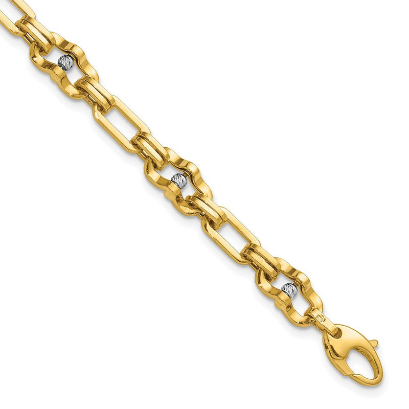 14K Gelb & Rhodium Weiß Rhodiniert Poliert Diamantiert Beweglich Gekugelt Glieder Armband