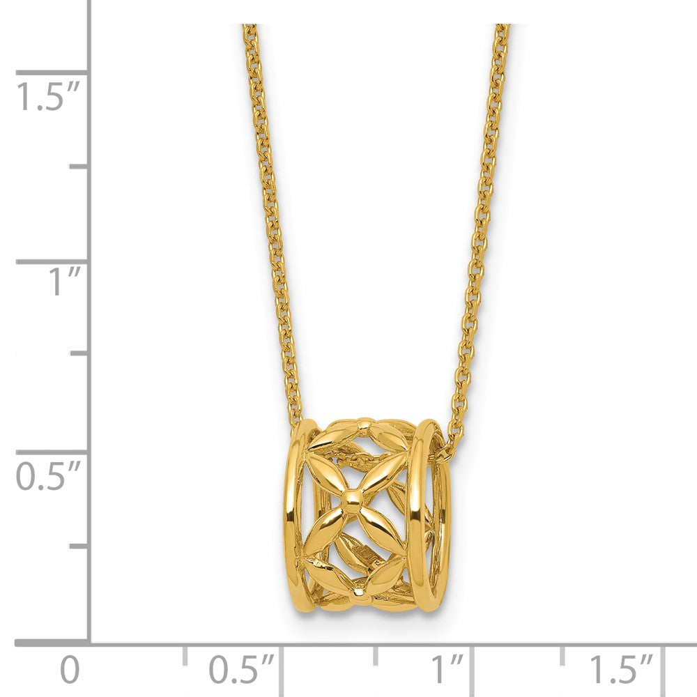 14K Gelbgold Poliert Blumen Perle mit 1 Zoll Verlängerung. Halskette