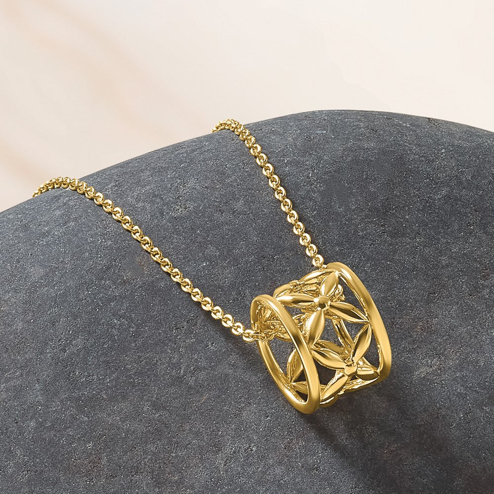 14K Gelbgold Poliert Blumen Perle mit 1 Zoll Verlängerung. Halskette