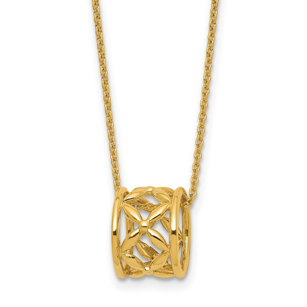 14K Gelbgold Poliert Blumen Perle mit 1 Zoll Verlängerung. Halskette