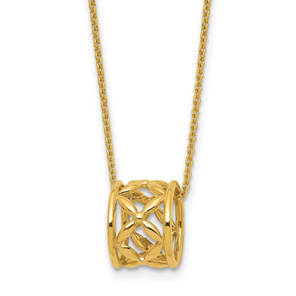 14K Gelbgold Poliert Blumen Perle mit 1 Zoll Verlängerung. Halskette