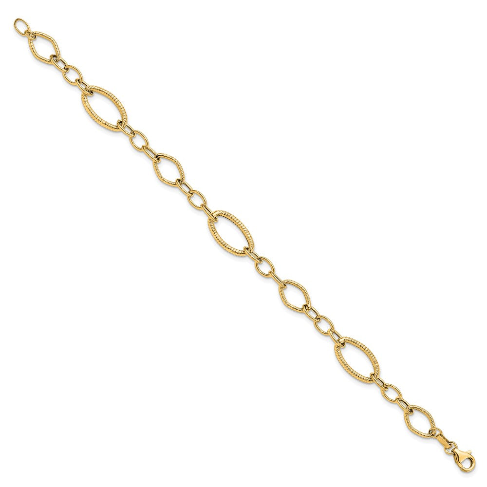 14K Gelbgold Poliert und Strukturiert Glieder Armband