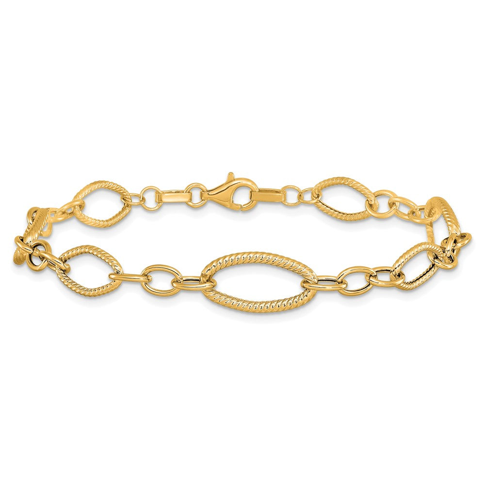 14K Gelbgold Poliert und Strukturiert Glieder Armband