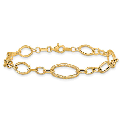14K Gelbgold Poliert und Strukturiert Glieder Armband