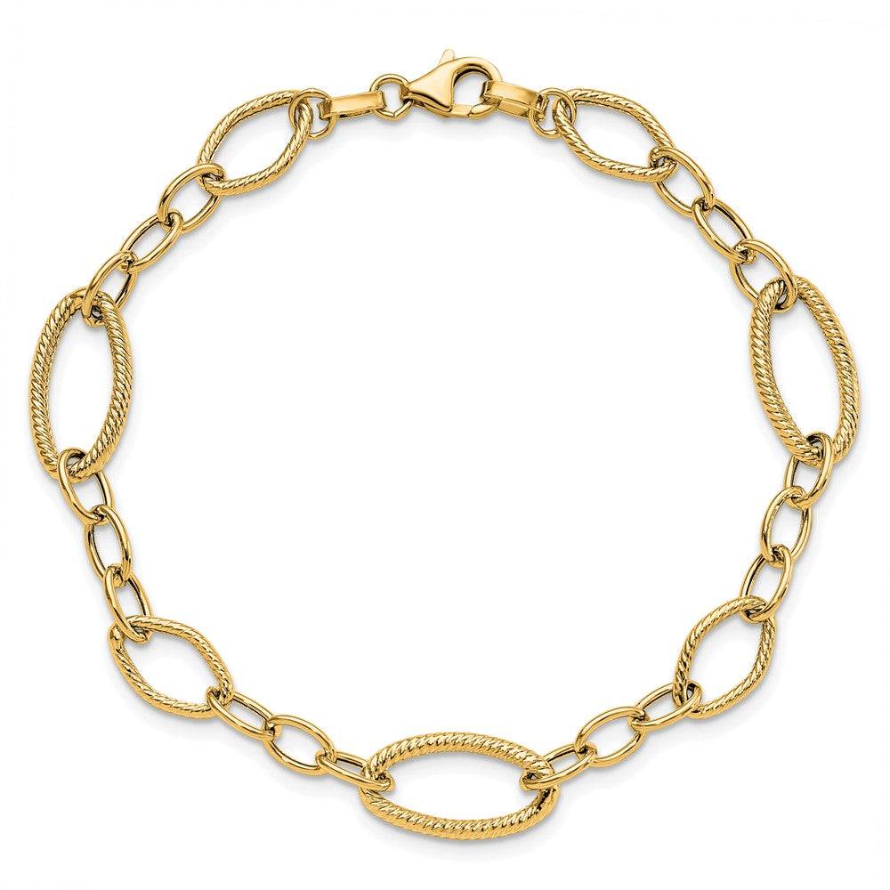 14K Gelbgold Poliert und Strukturiert Glieder Armband