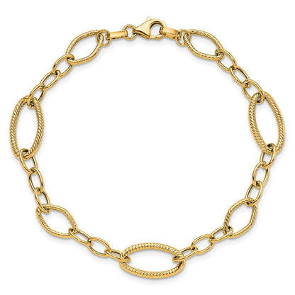 14K Gelbgold Poliert und Strukturiert Glieder Armband