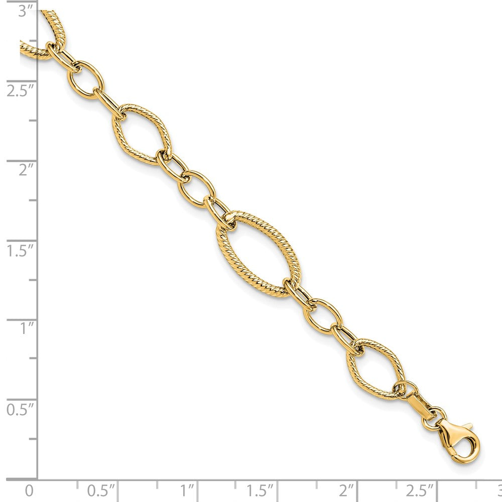 14K Gelbgold Poliert und Strukturiert Glieder Armband