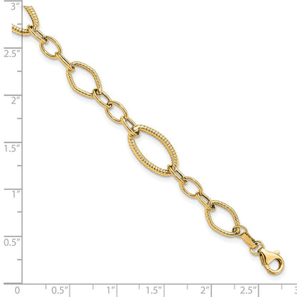 14K Gelbgold Poliert und Strukturiert Glieder Armband