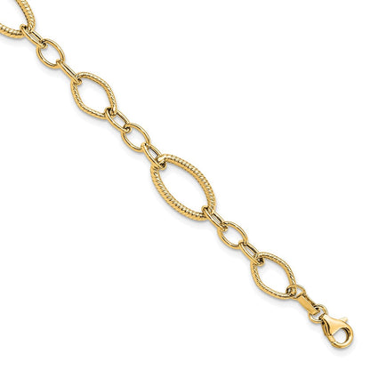 14K Gelbgold Poliert und Strukturiert Glieder Armband
