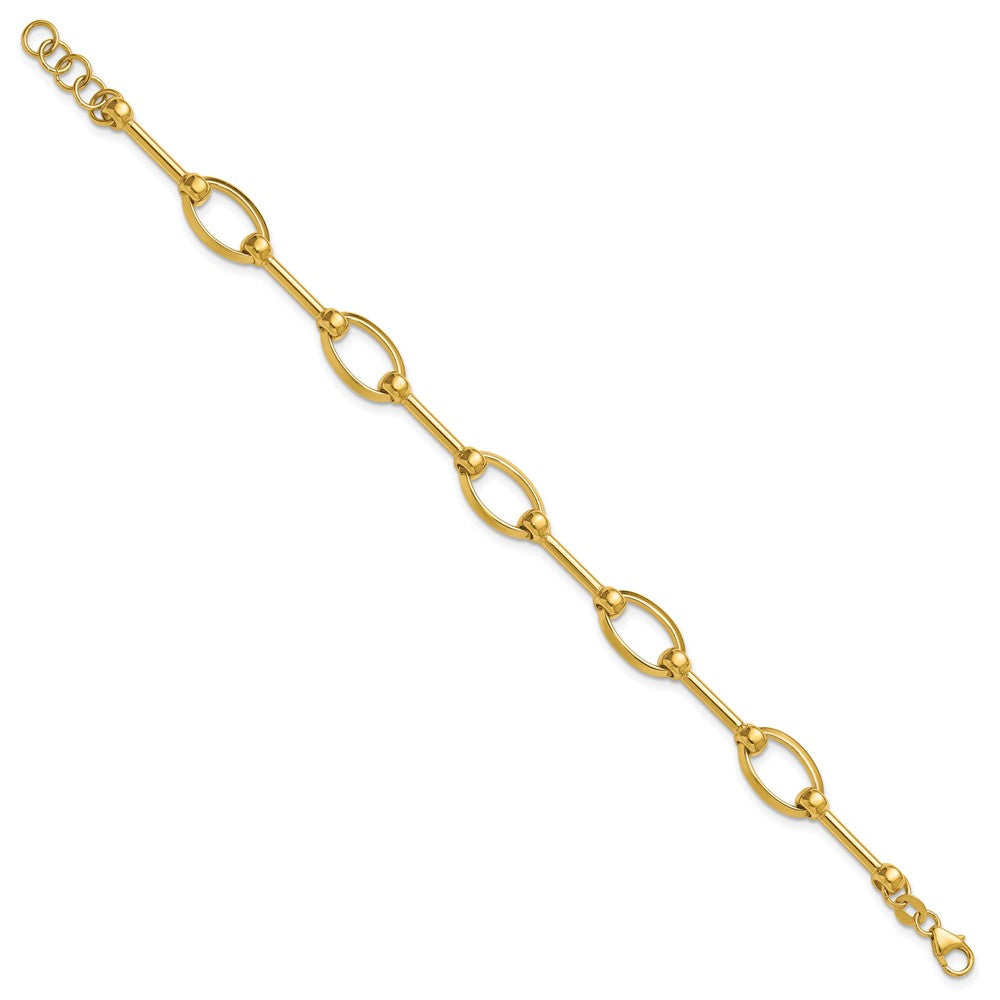 14K Gelbgold Poliert Stab und Oval Glieder Mit.5 Zoll Verlängerung. Armband
